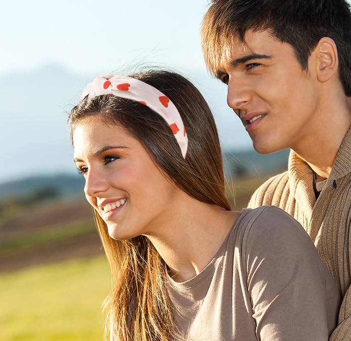 ايوبوك طوق رأس على شكل قلب أحمر أنيق للنساء والفتيات، طوق رأس مزين بعقدة على شكل قلب، إكسسوارات شعر لعيد الحب، حلقات شعر عريضة غير قابلة للانزلاق، قطعة واحدة - Image 3